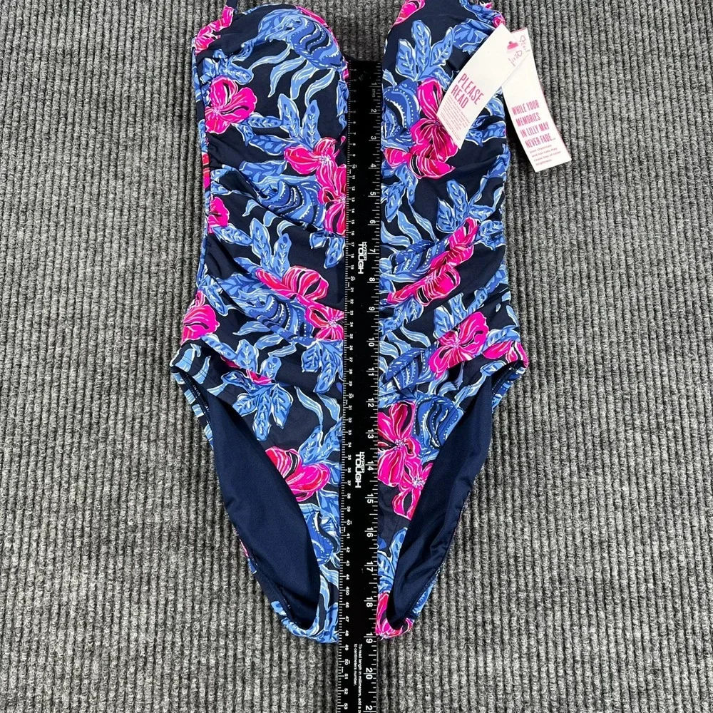 Lilly Pulitzer Farlee One‎ Piece Swim Suit Low Tide Navy Blue Floral Size 2 New